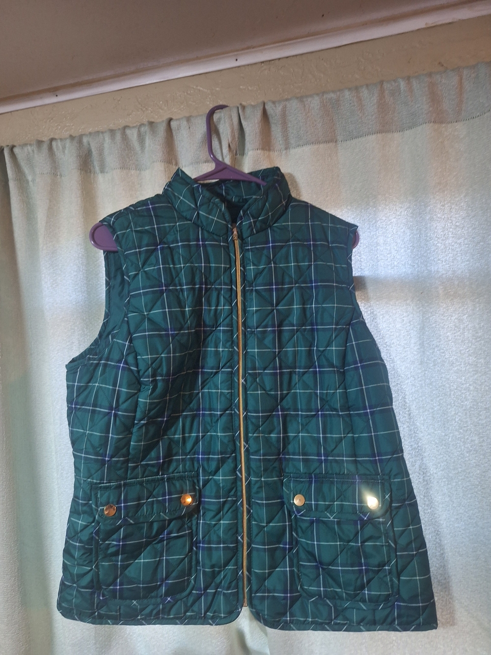 St. John's Bay Green Plaid Quilted Vest Size Large